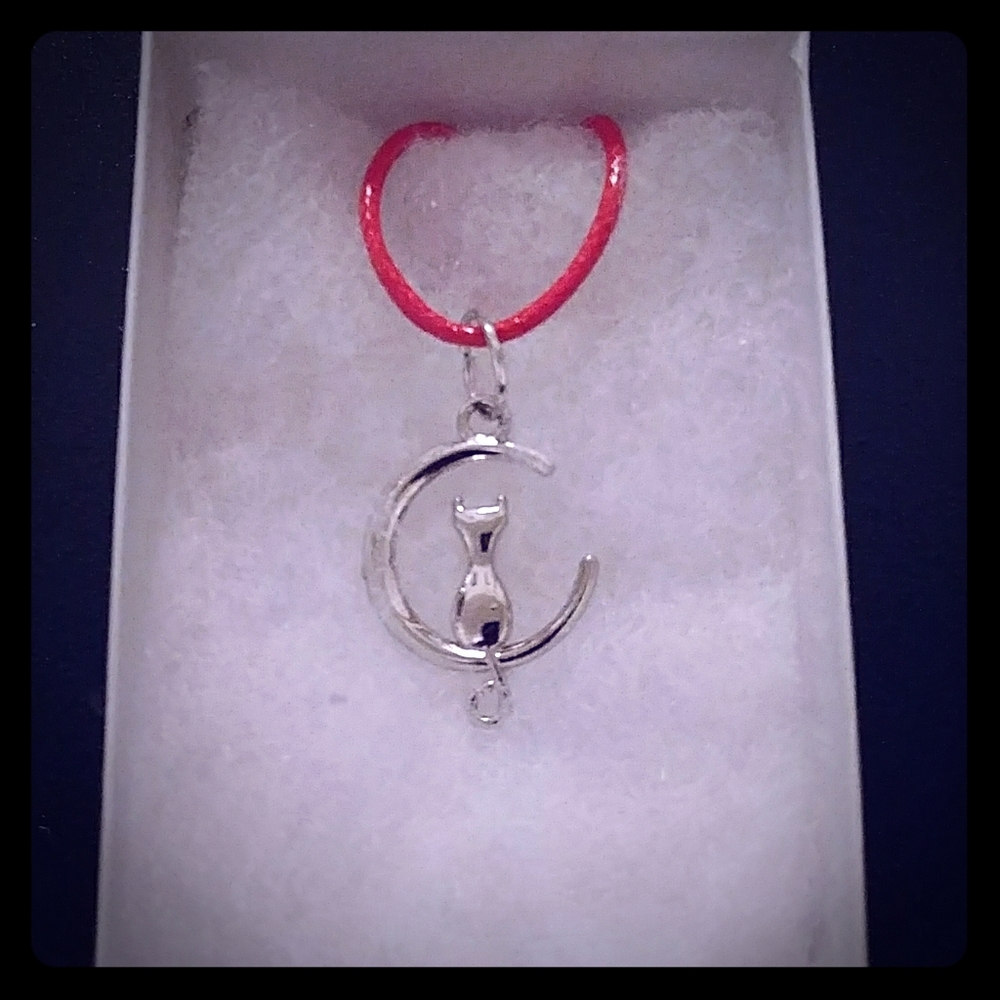 Silver Cat In Moon Necklace